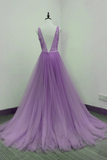 Beautiful Long Light Purple V-Neckline Party Dress, Prom Dress HZ1023