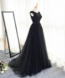 Beautiful Black Tulle Evening Party Dress, Black Party Dress Formal Dress HZ1023