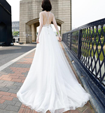 Beautiful White Straps Cross Back Long Tulle Formal Gown, Sexy Party Gown HZ1023
