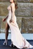 Spaghetti-Straps Sleeveless Mermaid Split Prom Dress Long Online HZ1023