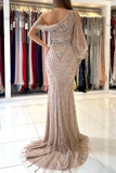 Long Sleeves Mermaid Prom Dress Split With Beadings HZ1023