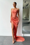 Strapless Long Prom Dress Split Evening Party Gowns HZ1023