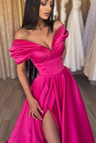 Fuchsia Portrait A-Line Prom Dress With Split HZ1023