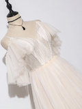 Beautiful Champagne Tulle Long A-Line Party Dress, Evening Gown HZ1023