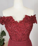 Burgundy Off Shoulder Handmade Mermaid Bridesmaid Dress, Long Prom Dress Evening Dress HZ1023