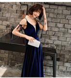 Beautiful Velvet Party Dress, Straps Long Prom Dress HZ1023