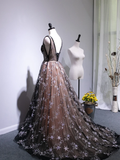 Charming Long Backless Tulle Evening Gown, Prom Dress HZ1023