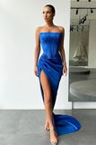 Strapless Long Prom Dress Split Evening Party Gowns HZ1023
