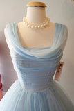 Blue vintage fashion long tulle elegant homecoming dress prom dress evening dress party dress bridesmaid dress HZ1023