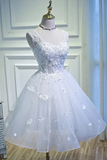 Simple Sweetheart White Lace up Beads Lace Appliques Tulle Straps Homecoming Dresses HZ1023