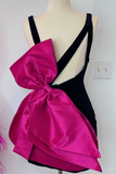 Black Plunge V Bow Back Bodycon Mini Party Dress HZ1023