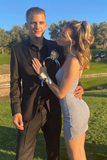 Shiny Grey Drawstring Ruched Tight Homecoming Dress HZ1023