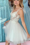 Princess White A-line Appliques Short Party Dress HZ1023