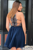 Chic Spaghetti Straps Chiffon Sleeveless Short Prom Dress with Beading HZ1023