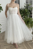 White A-Line Tulle Long Prom Dress, Homecoming Dress HZ1023