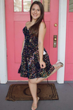 A-Line Black Multi Sequin Sweetheart Homecoming Dress HZ1023