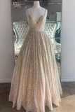 Pink Sequin Empire Long Prom Dress HZ1023