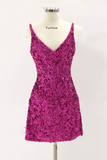 Red Sequins Tight Mini Homecoming Dress HZ1023