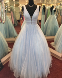 Sexy Deep V-Neck Straps Long Prom Dress,Sparkly Evening Dress HZ1023