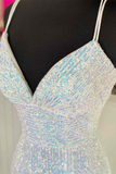 Silver Sequin V-Neck Empire Mermaid Long Prom Dress HZ1023