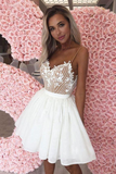 White sweetheart lace short dress, white homecoming dress HZ1023