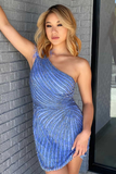 Aqua One-Shoulder Bodycon Mini Homecoming Dress HZ1023