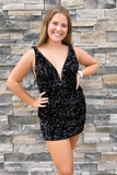 Purple Sequins Plunge Mini Homecoming Dress HZ1023