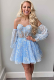 A-Line Ivory Sweetheart Puff Sleeve Short Party Dress HZ1023