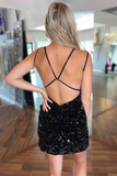 Sequin V-Neck Lace-Up Mini Homecoming Dress HZ1023