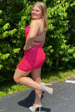 Blue Sequined Sweetheart Backless Mini Party Dress HZ1023