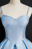 Glitter Blue Straps Lace-Up Short Party Dress HZ1023