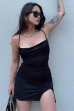 Red Cowl-Neck Lace-Up Bodycon Short Party Dress with Slit HZ1023