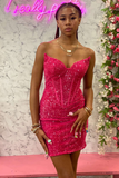 White Iridescent Sequin Strapless Short Homecoming Dress HZ1023