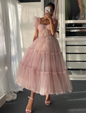 Ruffled Sleeves Tulle Dress, Tiered Ruffled A-line Skirt, Bridesmaid Party Dress, Graduation Dress, Wedding Party Dress, Tulle Corset Dress HZ1023