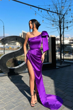 Gorgeous One Shoulder Purple evening Dress Mermaid Long With Split HZ1023