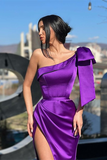 Gorgeous One Shoulder Purple evening Dress Mermaid Long With Split HZ1023