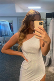 One-Shoulder Simple Pearl White Evening Dress HZ1023