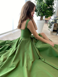 A-Line/Princess Sweep/Brush Train Straps Sleeveless Satin Ruffles Dresses HZ1023