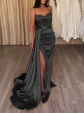 Burgundy satin mermaid long prom dress burgundy evening dress HZ1023