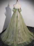 Aline Green Long Prom Dress, Green Tulle Formal Evening Dress HZ1023