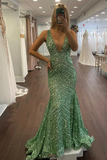 Deep V Neck Sequin Mermaid Prom Dress HZ1023
