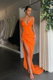 SEXY V-NECK HIGH-SPLIT MERMAID RUCHED LONG PROM DRESS HZ1023