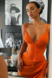 SEXY V-NECK HIGH-SPLIT MERMAID RUCHED LONG PROM DRESS HZ1023