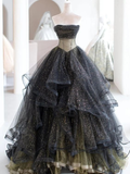 Black ball gown long prom dress, black evening dress HZ1023