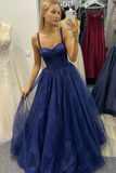 Blue corset sparkly long prom dress evening dress HZ1023