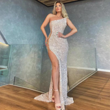 One Shoulder Sleeveless Sequined Maxi Bodycon Dress HZ1023