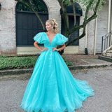 Orange A-line Long Formal Dress with Flutter Sleeves HZ1023