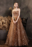 Champagne shiny elegant layered long tulle ball gown evening dress HZ1023