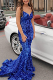 Sparkle Evening Dresses,Mermaid Fuchsia Sequins Long Formal Dress HZ1023