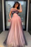 One-Shoulder Ombre Long Prom Dress Elegant Tulle Formal Gown HZ1023